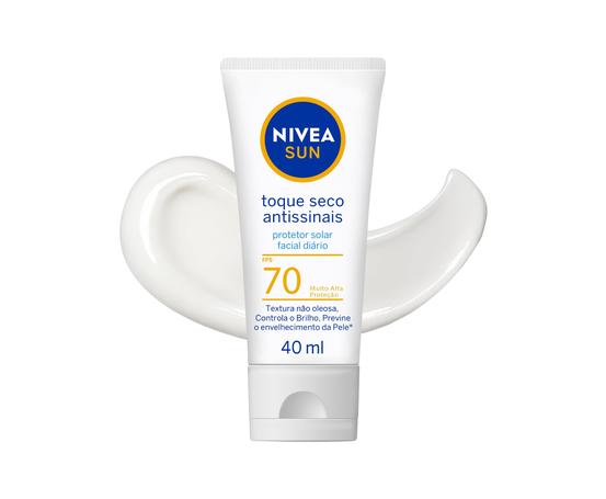 NIVEA SUN Protetor Solar Facial Toque Seco Antissinais FPS 70 40ml – Com muito alta proteção contra raios UVA/UVB, controla o brilho e previne o envelhecimento precoce