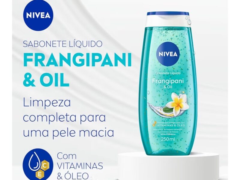 NIVEA Sabonete Líquido Frangipani & Oil 250ml, Limpeza Corporal, Pele Macia, Óleos e Vitaminas, Equilíbrio com o pH, Sensação Refrescante