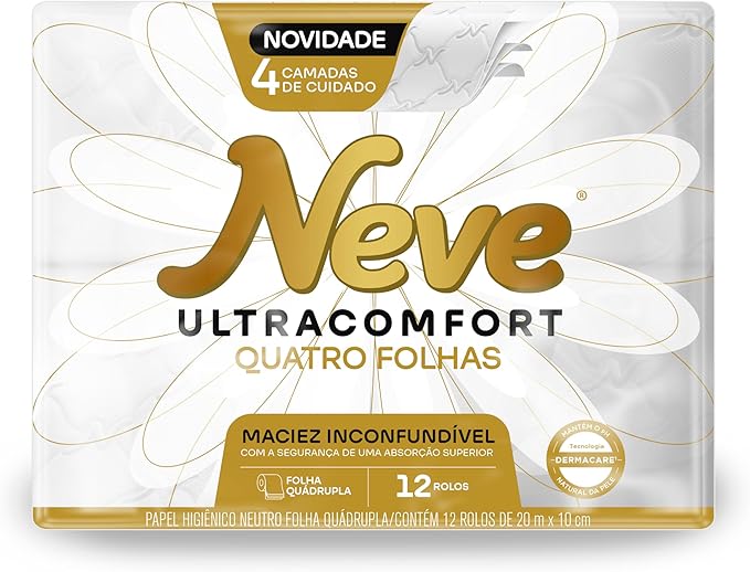 Neve Papel Higiênico Ultracomfort, Folha Quádrupla, 20m, 12 rolos na Link por R$ 26,59