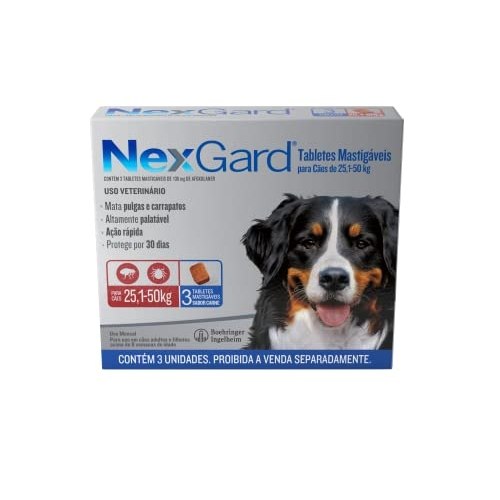 NexGard Antipulgas e Carrapatos para Cães de 25,1 a 50kg – 3 tabletes