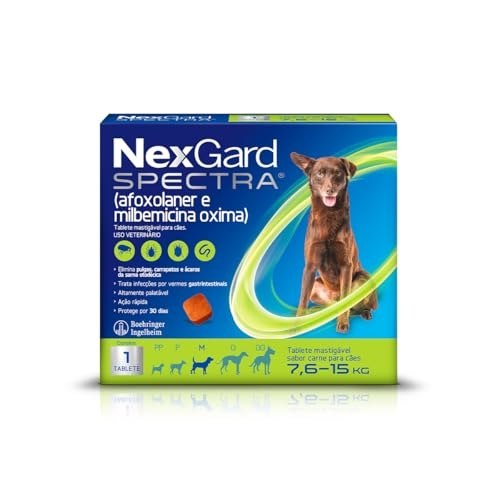 NexGard Spectra Antipulgas e Vermífugo para Cães de 7,6 a 15 kg – 1 Tablete Mastigável
