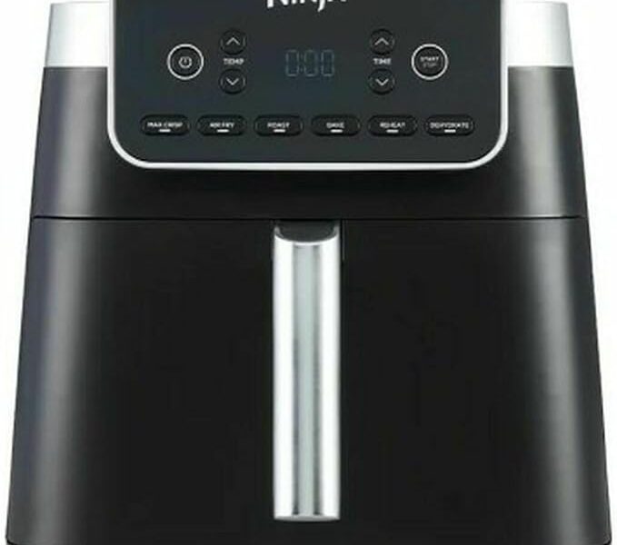 Ninja Max Pro Fritadeira sem óleo, 6,2 litros, gaveta grande, assar, fritar ao ar, família, digital, cozimento congelado, cesta antiaderente e assadeira, cinza, AF180EU