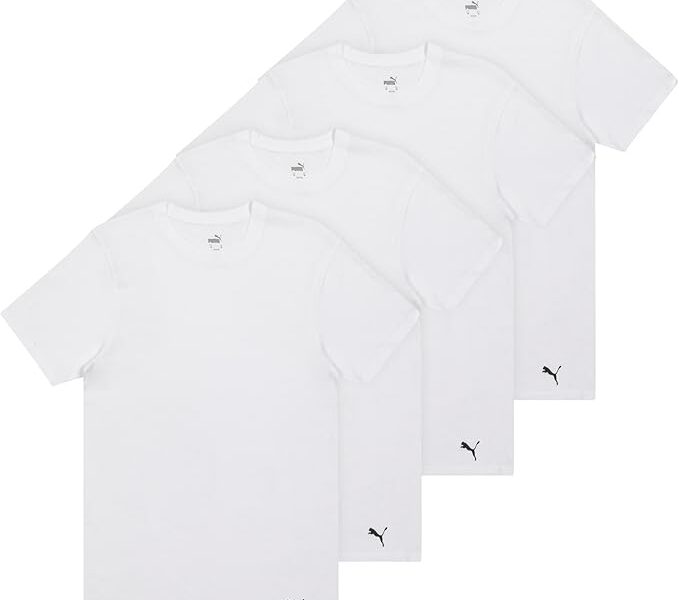PUMA Pacote com 4 camisetas masculinas de algodão com gola redonda e manga curta
