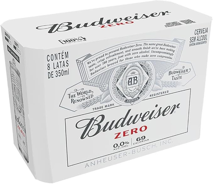 Pack Cerveja Budweiser Zero Álcool, 350ml, Lata – 8 unidades