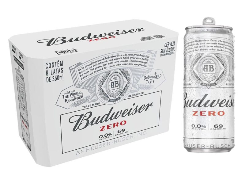 Pack Cerveja Budweiser Zero Álcool, 350ml, Lata – 8 unidades