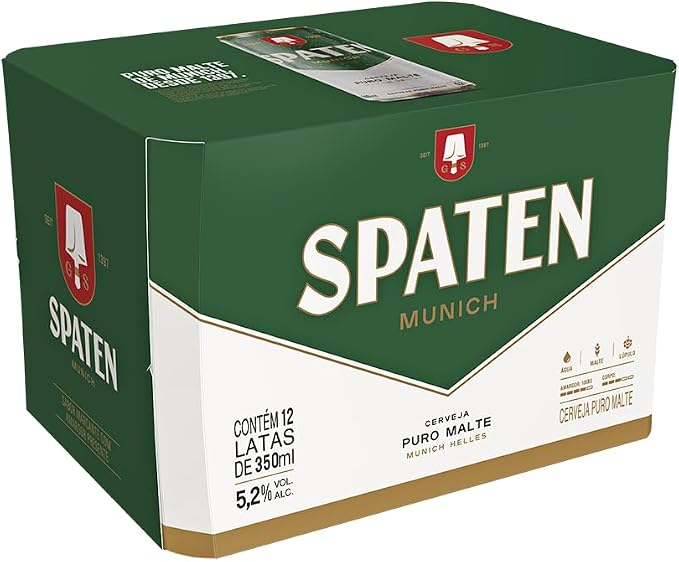 Pack Cerveja Spaten, Puro Malte, 350ml, Lata – 12 Unidades