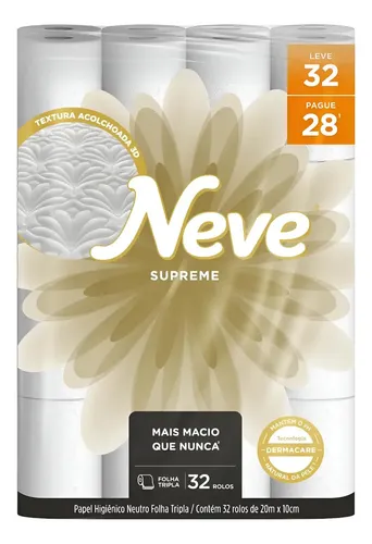 Papel Higiênico Neve Supreme Folha Tripla Leve 32 Pague 28 na Meli por R$ 43,39
