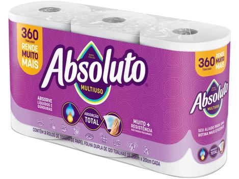 Papel Toalha Folha Dupla Bracell Absoluto 3 Rolos 360 Folhas – Papel Toalha –