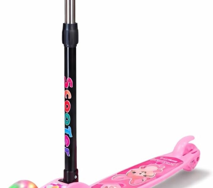 Patinete Infantil 3 Rodas Com Luzes LED Dobrável Altura Regulável