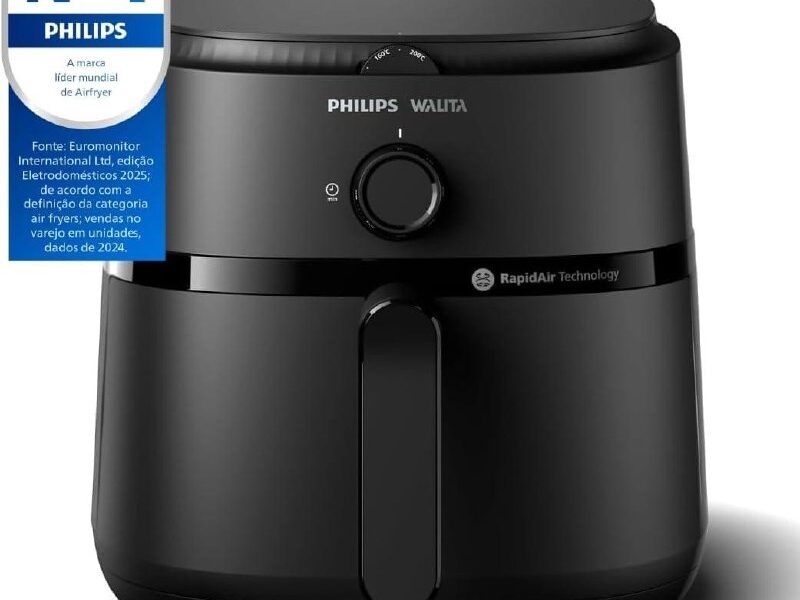 Philips Walita Fritadeira Airfryer Série 1000 XL – 6,2 litros, Tecnologia RapidAir, 12 Modos de Preparo, Até 90% Menos Óleo, 2 anos de garantia, Controle Analógico, Preta, 220v (NA130/09)