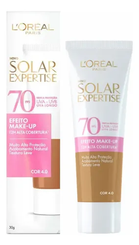 Protetor Solar Facial com Cor FPS 70 Alta Cobertura – L&quotOréal Paris Solar Expertise Efeito Make Up – Cor 4.0 40g