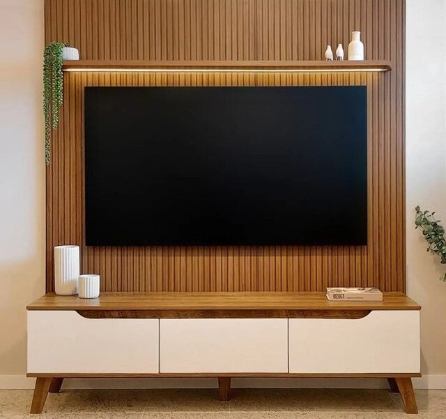 Rack Com Painel Para Tv Até 75 Polegadas Com Led Impressão