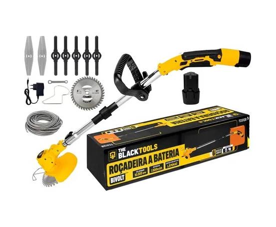 Roçadeira Aparador Grama A Bateria Recarregável 460w Profissional Com Acessórios Tcg12b The Black Tools
