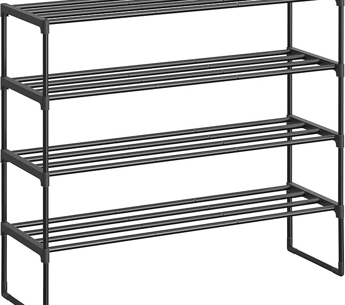 SONGMICS Sapateira, organizador de sapatos de 4 níveis, prateleira de armazenamento de metal, vertical ou de cabeça para baixo, para 20 a 25 pares, empilhável, para entrada, 21,8 x 36,2 x 29,5