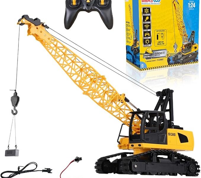 STEM Brinquedos Guindaste de Controle Remoto – Caminhão de Construção com Torre Giratória, Presente para Crianças de 8 Anos
