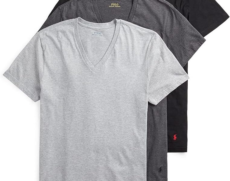 Segunda pele Camiseta com gola V de algodão slim fit, POLO RALPH LAUREN, Masculino