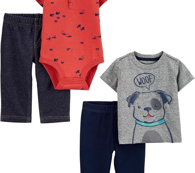 Simple Joys by Carter’s Conjunto de 4 peças de body, blusa e calça para bebês meninos