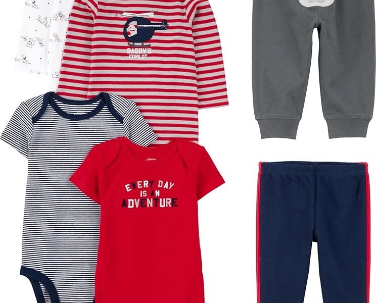 Simple Joys by Carter’s Conjunto de 6 peças para bebês meninos (manga curta e comprida) e calça