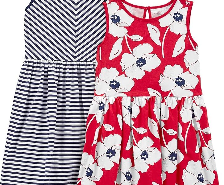 Simple Joys by Carter’s Conjuntos de vestidos de manga curta e sem mangas para meninas, pacote com 2