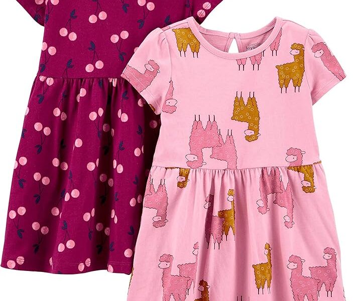 Simple Joys by Carter’s Conjuntos de vestidos de manga curta e sem mangas para meninas, pacote com 2