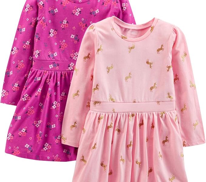 Simple Joys by Carter’s Pacote com 2 vestidos canelados elásticos para meninas