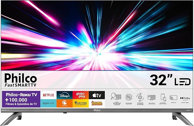 Smart TV 32″ Philco Roku TV Dolby Áudio HDR10 P32CRB na Link por R$ 699,00