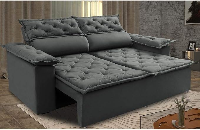 Sofá 3 Lugares Retrátil e Reclinável Cama Inbox Compact 1,80m Velusoft Cinza