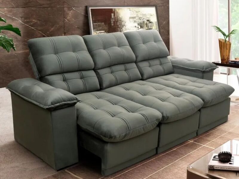 Sofá Retrátil Reclinável Atenas 2,30m Suede Velut Cinza