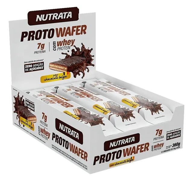 Suplemento Alimentar Proto Wafer 30g Display com 12 Unidades Sabor Chocolate Belga Nutrata