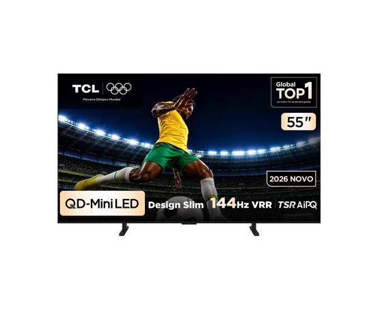 TCL PREMIUM 4K QD-Mini LED TV 55″ A400M Google TV, 144 Hz VRR, Tela HVA, Processador AIPQ Pro.