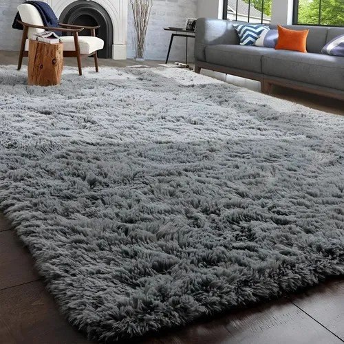 Tapete Decorativo Felpudo 2,00×1,50 Sala Quarto Escritório Cor Cinza Liso Pelo Alto Casa Laura Enxovais