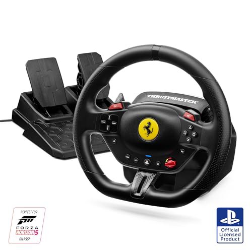 Thrustmaster T98 Ferrari 296 GTB Racing Wheel & Pedals – Official Ferrari Licensed Wheel for PS5, PS4 & PC – Bungee Cord Technology – Manettino Dial with 3 Driving Profiles – Black [video game] (110V, Volts)