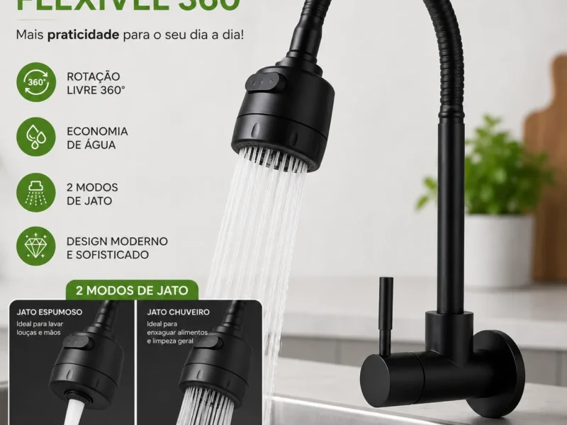 Torneira de cozinha em aço inoxidável 304 preto fosco Com Chuveiro Com Rotação De 360°