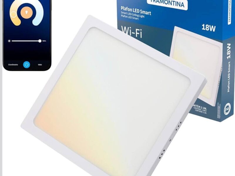 Tramontina Plafon Smart​ LED Quadrado de Sobrepor 18W Inteligente Wi-Fi + Bluetooth​ e função de geolocalização – Compatível com Alexa e Google Assistente