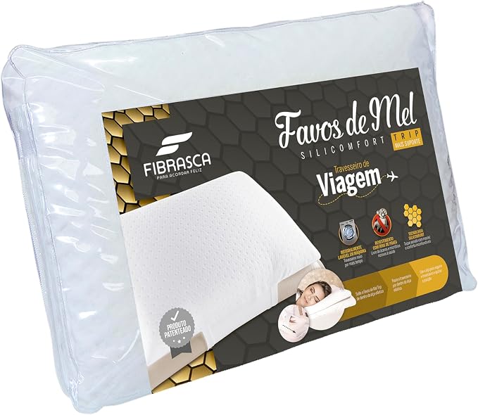 Travesseiro de Pescoço para Viagem Lavável em Máquina – Favos de Mel Trip – 60×40 cm – Branco – Fibrasca