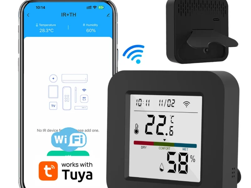 Tuya inteligente universal ir remoto com sensor de umidade temperatura para ar condicionado tv ac funciona com alexa google casa yandex