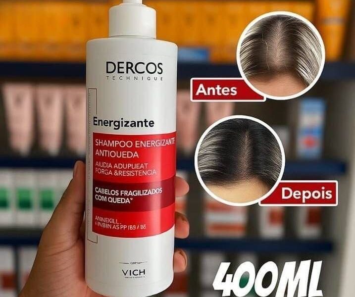 Vichy Dercos Energy+ Shampoo Antiqueda Estimulante com Aminexil 1.5%, Niacinamida e Vitamina E, +47% Fios Fortalecidos e +19% de Densidade Capilar, 400g
