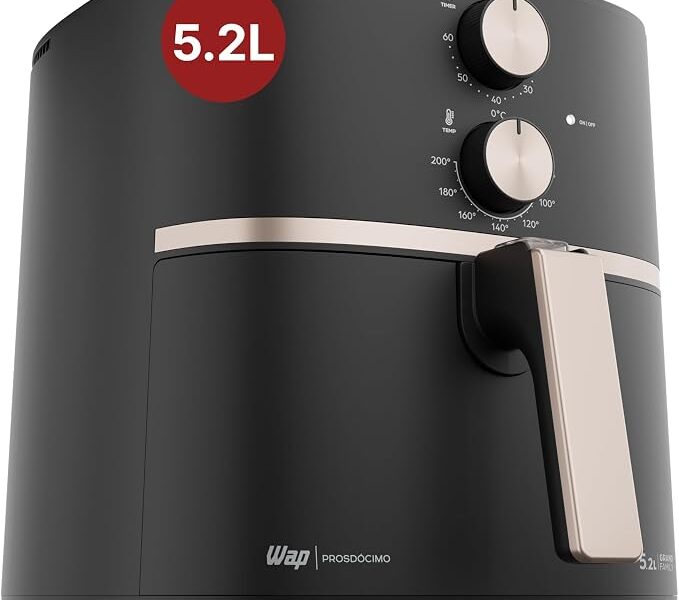 WAP Fritadeira Elétrica Air Fryer GRAND FAMILY 5,2 Litros, Temperatura Ajustável, Revestimento Antiaderente, 1500W 127V