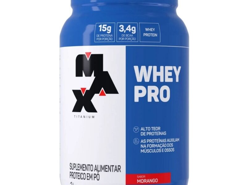 Whey Pro Pote 1kg Sabor Morango Max Titanium