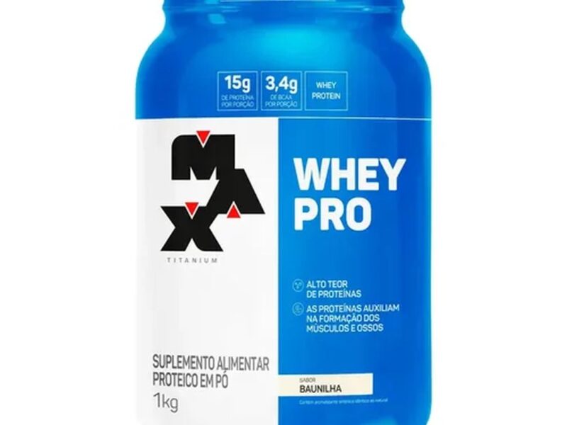 Whey Protein 1kg Whey Pro Max Titanium Sabor Baunilha BCAA e Aminoácidos
