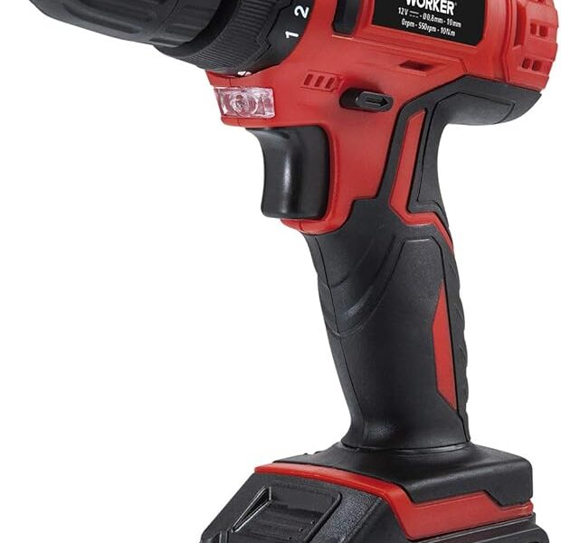 Worker Parafusadeira E Furadeira A Bateria Li-Ion 12V PFW 012 Sem Fio com Carregador Bivolt e Maleta com Kit De 13 Acessórios