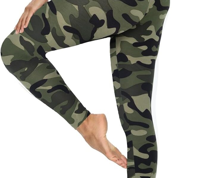 YOLIX Leggings de Treino para Mulheres – Calças de Ioga de Cintura Alta, Compressão de Controle de Barriga para Corrida, Camuflagem Verde