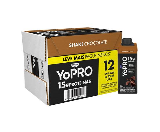 YoPRO Bebida Láctea UHT Chocolate Líquida Caixinha 250ml – 15g de Proteínas – Sem Lactose – Pack com 12 Unidades