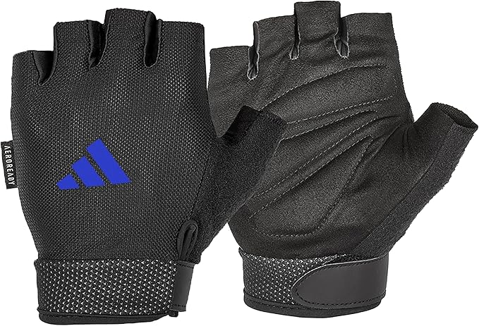 adidas Luvas sem dedos essenciais ajustáveis para homens e mulheres – Luvas acolchoadas para levantamento de peso – Alças ajustáveis para ajuste personalizado e seguro