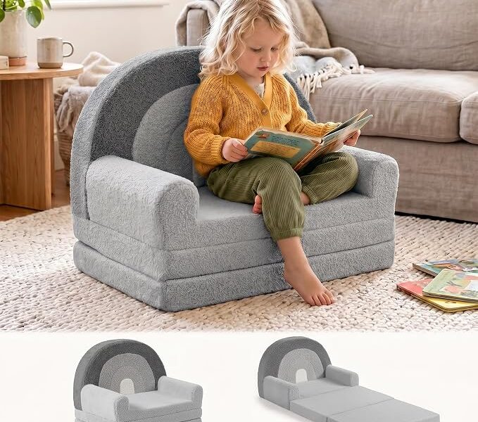 little dove Sofá infantil 2 em 1, sofá infantil extra largo e macio, dobrável, sofá para espreguiçadeira, cadeira infantil confortável, móveis infantis para sala de jogos, presentes ideais para