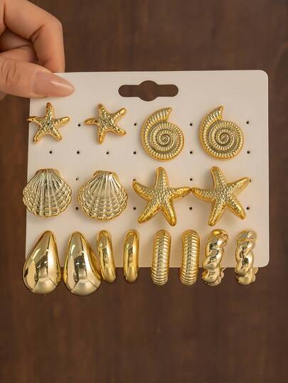 2-16 Peças/Conjunto de Brincos Multipeças Elegante e Único, Adequado para Saídas Diárias, Viagens e Uso Casual.