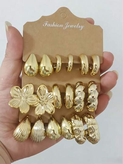 6/18 Peças Conjunto de Brincos Elegantes Dourados para Mulheres, Caixa de Presente de Joias com Nó Torcido de Metal Vintage e Contas em Forma de Lágrima, Conjunto de Brincos Acessórios Personalizados da Moda Projetados para Senhoras