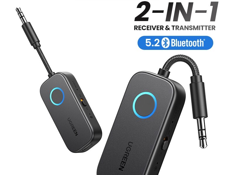 Adaptador Sem Fio 2 Em 1 Bluetooth UGREEN Transmissor Receptor AUX 5.2 3.5mm Estéreo Para Fones De Ouvido TV Car Audio