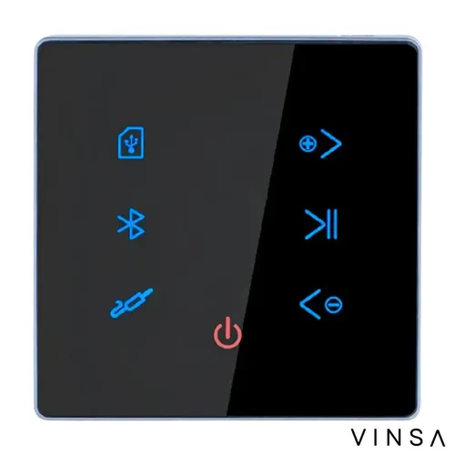Amplificador Bluetooth De Parede Para Som Ambiente 4 Canais Bivolt Touch Screen Rádio Fm Usb Bluetooth Auxiliar Ideal Para Casas Lojas Escritórios Restaurantes Academia – Preto – Vinsa