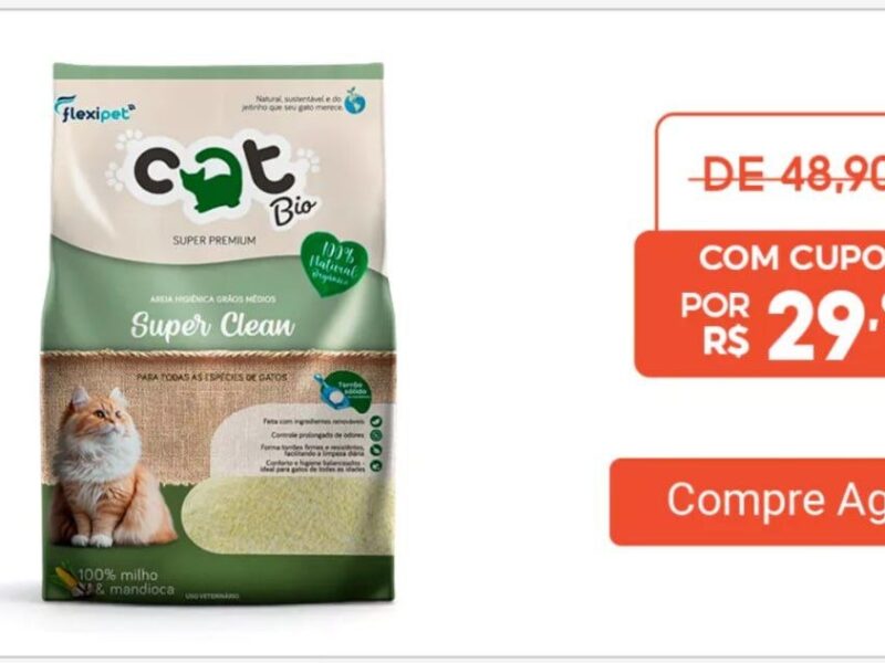 Areia Higiênica Biodegradável Catbio 4 Kg – Super Clean – Grãos Médios